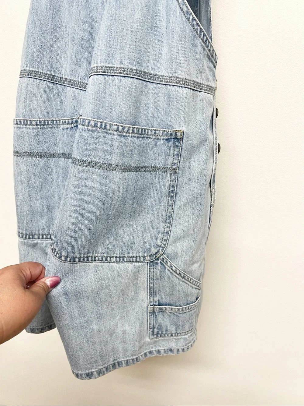 Honors Womens Vintage 90s Y2K Light Wash Denim Carpenter Utility Short Overalls - Picture 7 of 9